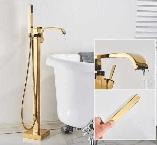 SaniSupreme® Badkraan Bocchi vrijstaand model met handdouche goud glans