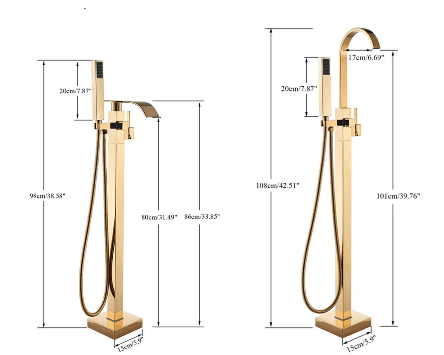 SaniSupreme® Badkraan Bocchi vrijstaand model met handdouche goud glans