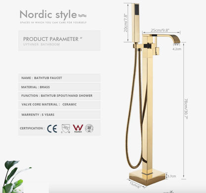 SaniSupreme® Badkraan Bocchi vrijstaand model met handdouche goud glans