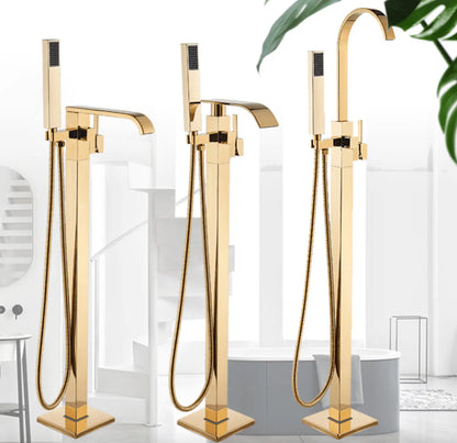 SaniSupreme® Badkraan Florence vrijstaand model met handdouche goud glans