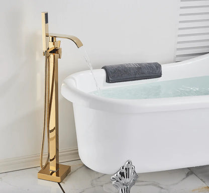 SaniSupreme® Badkraan Luca vrijstaand model met handdouche goud glans