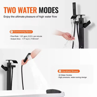 SaniSupreme® Badkraan Luca vrijstaand model met handdouche mat zwart