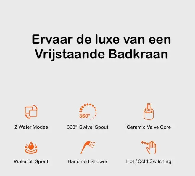 SaniSupreme® Badkraan Luca vrijstaand model met handdouche mat zwart