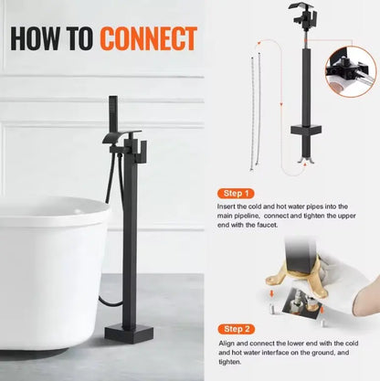 SaniSupreme® Badkraan Luca vrijstaand model met handdouche mat zwart