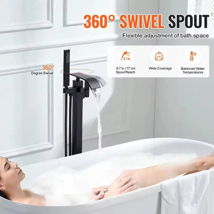 SaniSupreme® Badkraan Luca vrijstaand model met handdouche mat zwart