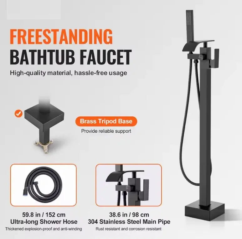 SaniSupreme® Badkraan Luca vrijstaand model met handdouche mat zwart