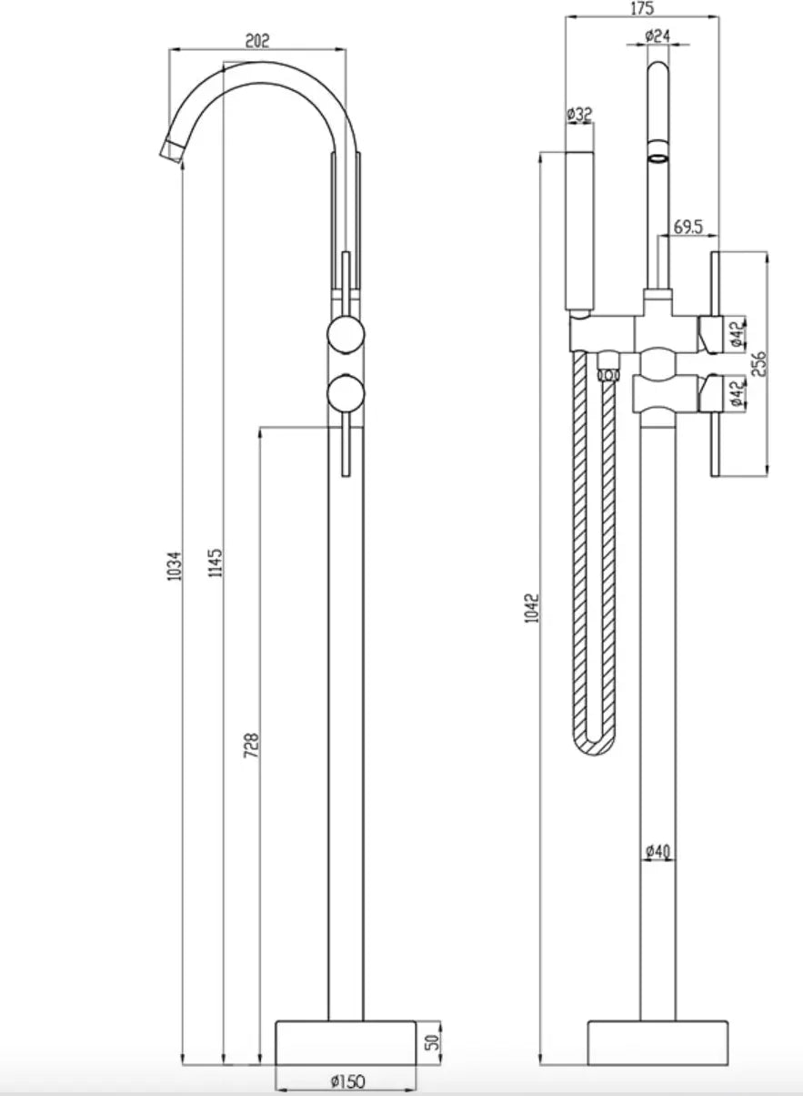 SaniSupreme Badkraan Madrid vrijstaand model met handdouche mat zwart