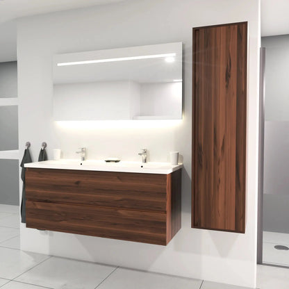 SaniSupreme® Badmeubel Salou 120 Donker Eiken dubbele wastafel keramisch wit