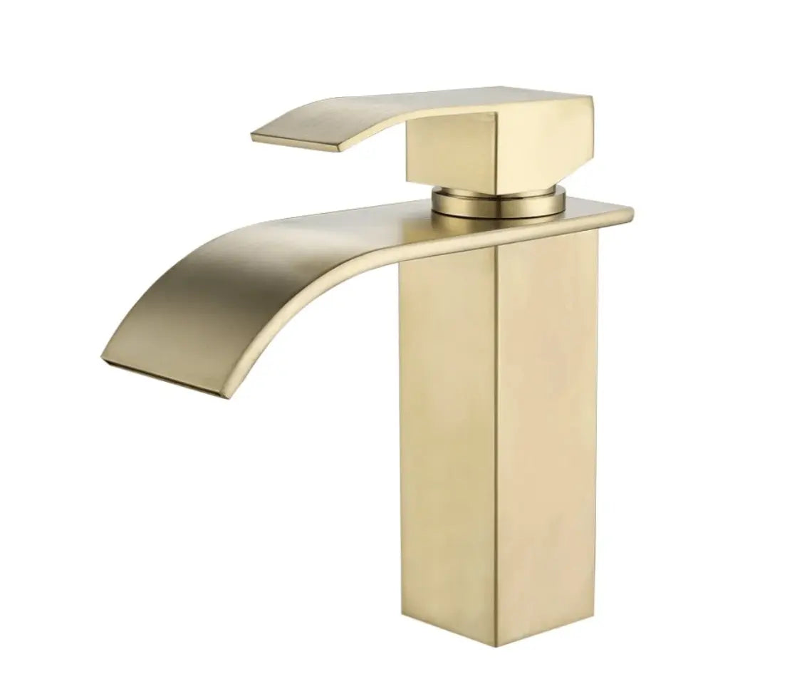 SaniSupreme Bari wastafelkraan opbouw laag model brede uitloop Goud Brushed