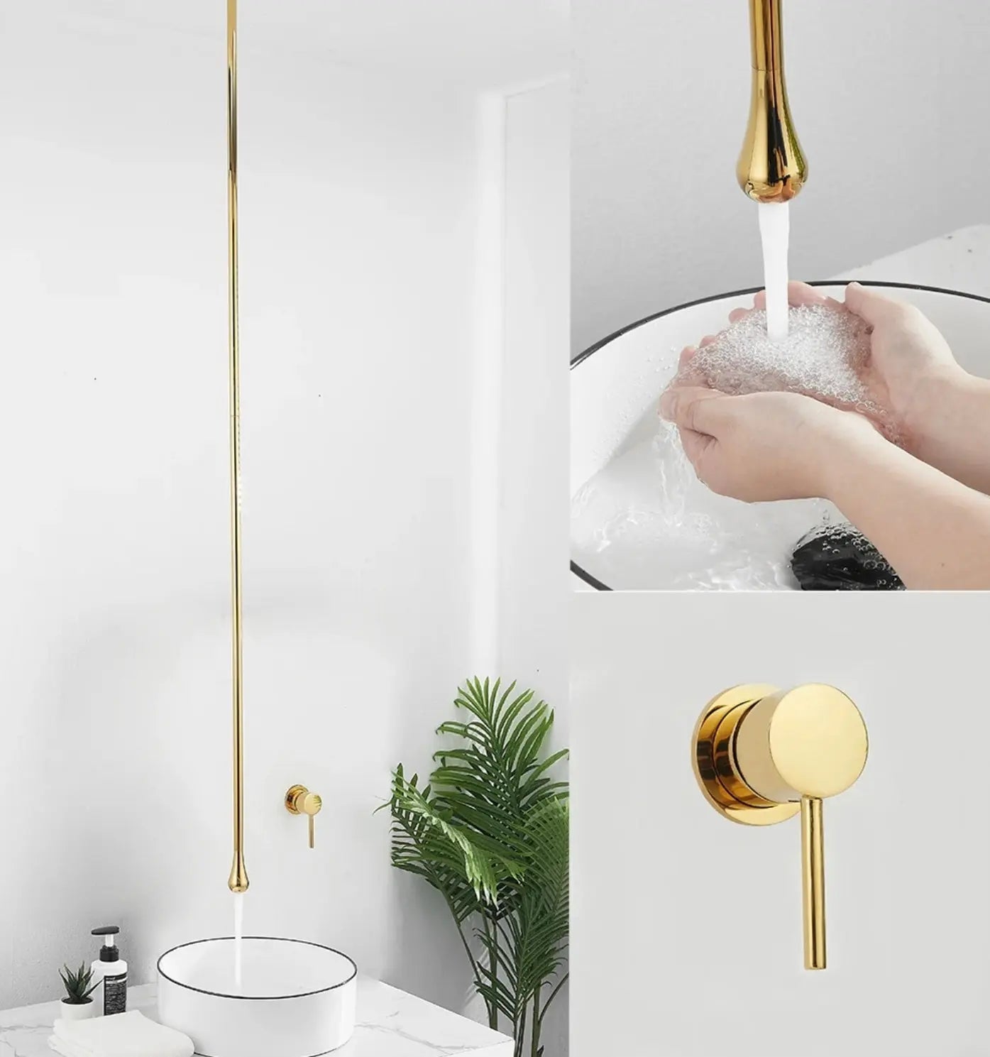 Sanisupreme Biarritz Classico Premium Wastafelkraan zwevend plafond - inbouw met wandbediening mat zwart