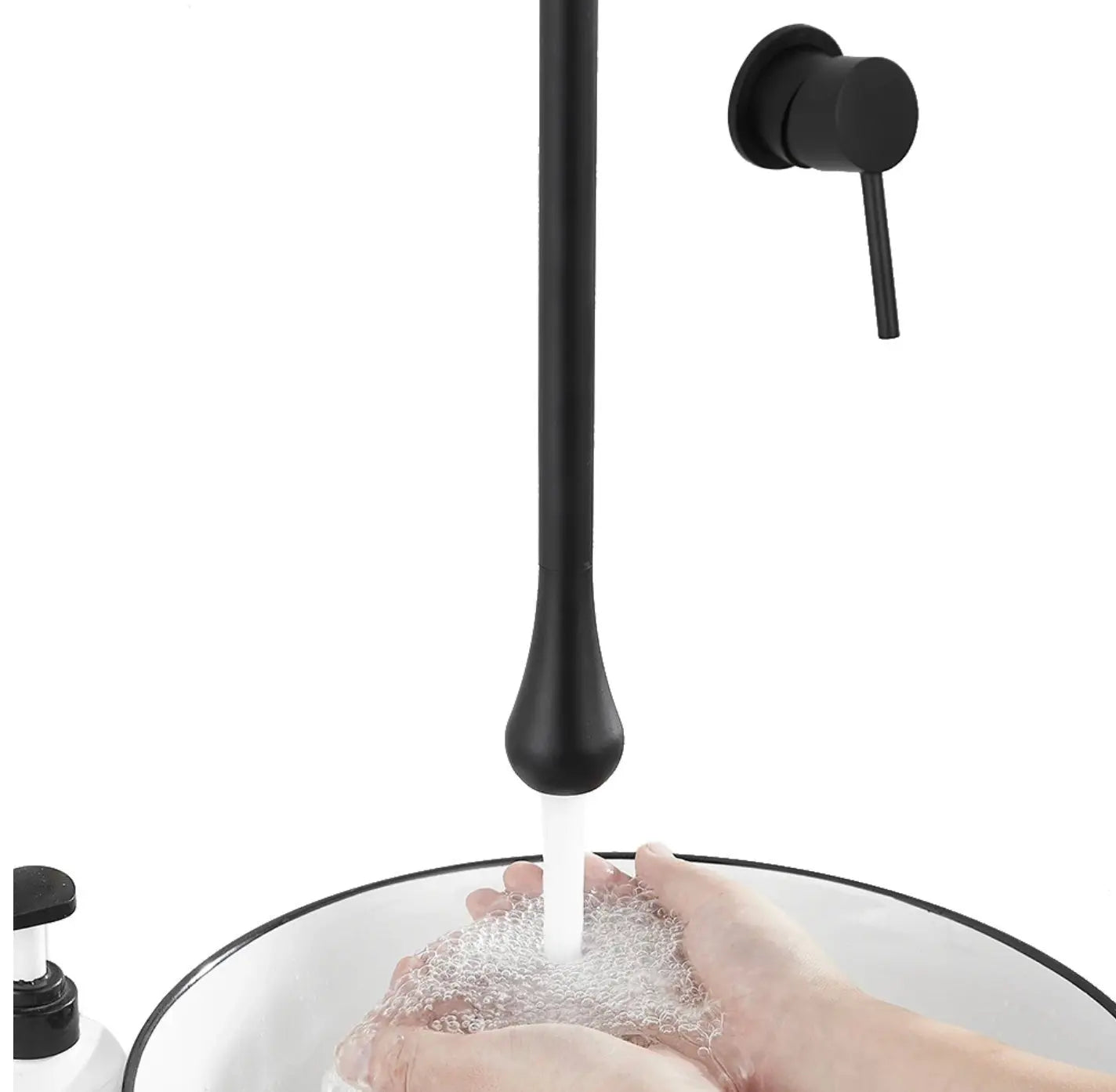 Sanisupreme Biarritz Classico Premium Wastafelkraan zwevend plafond - inbouw met wandbediening mat zwart