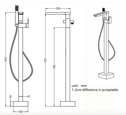 SaniSupreme® BlackLine Badkraan Bern vrijstaand model met handdouche mat zwart
