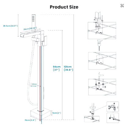 SaniSupreme® BlackLine Badkraan Bern vrijstaand model met handdouche mat zwart Sanisupreme