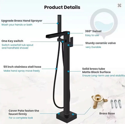 SaniSupreme® BlackLine Badkraan Bern vrijstaand model met handdouche mat zwart Sanisupreme