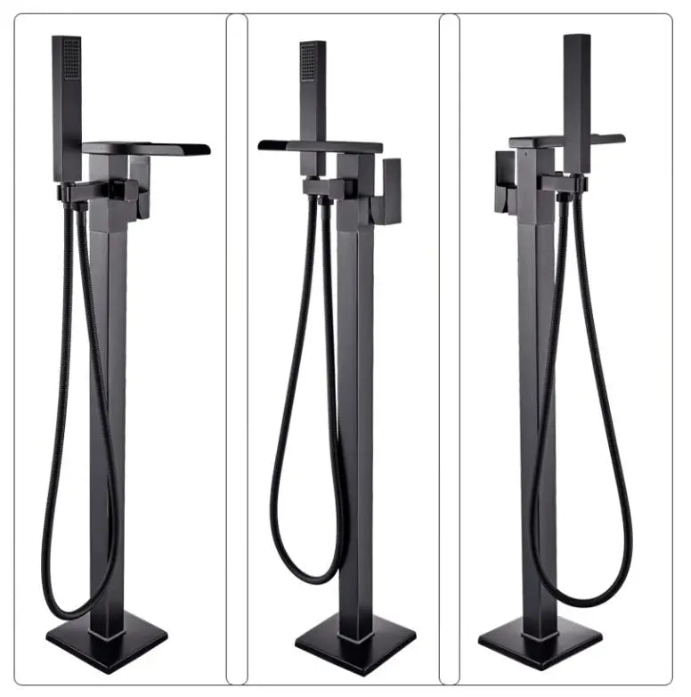 SaniSupreme® BlackLine Badkraan Bern vrijstaand model met handdouche mat zwart