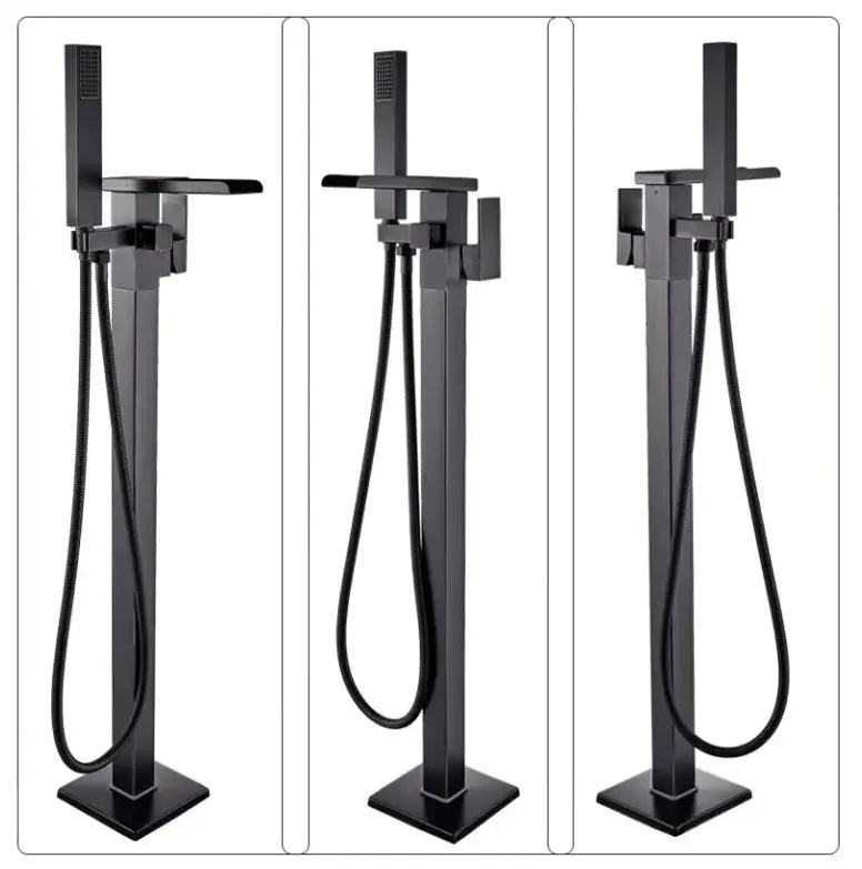 SaniSupreme® BlackLine Badkraan Bern vrijstaand model met handdouche mat zwart Sanisupreme