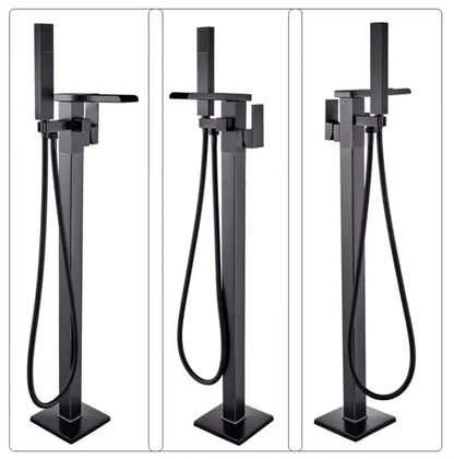 SaniSupreme® BlackLine Badkraan Bern vrijstaand model met handdouche mat zwart Sanisupreme