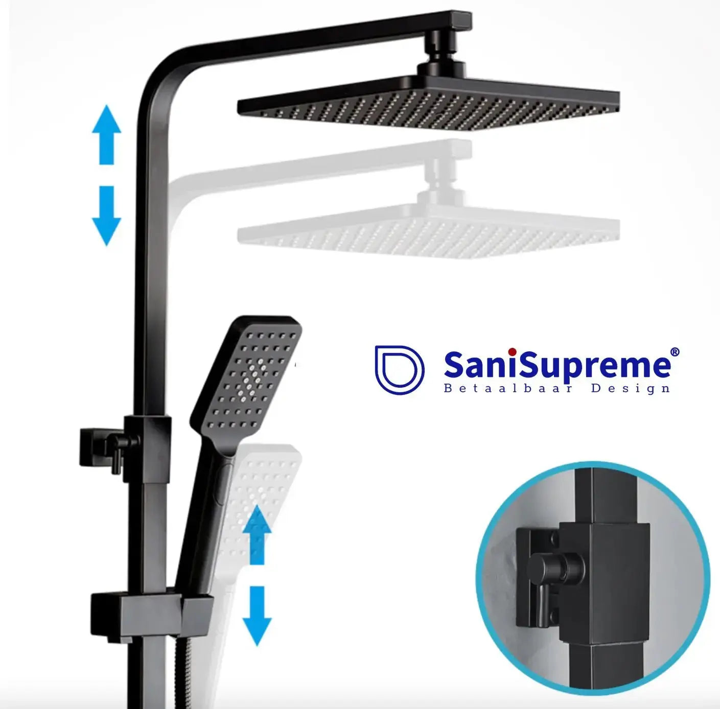 SaniSupreme Bolzano LCD Thermostatisch opbouw doucheset 19 x 29 cm. regendouche mat zwart