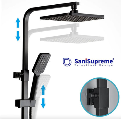 SaniSupreme Bolzano LCD Thermostatisch opbouw doucheset 19 x 29 cm. regendouche mat zwart