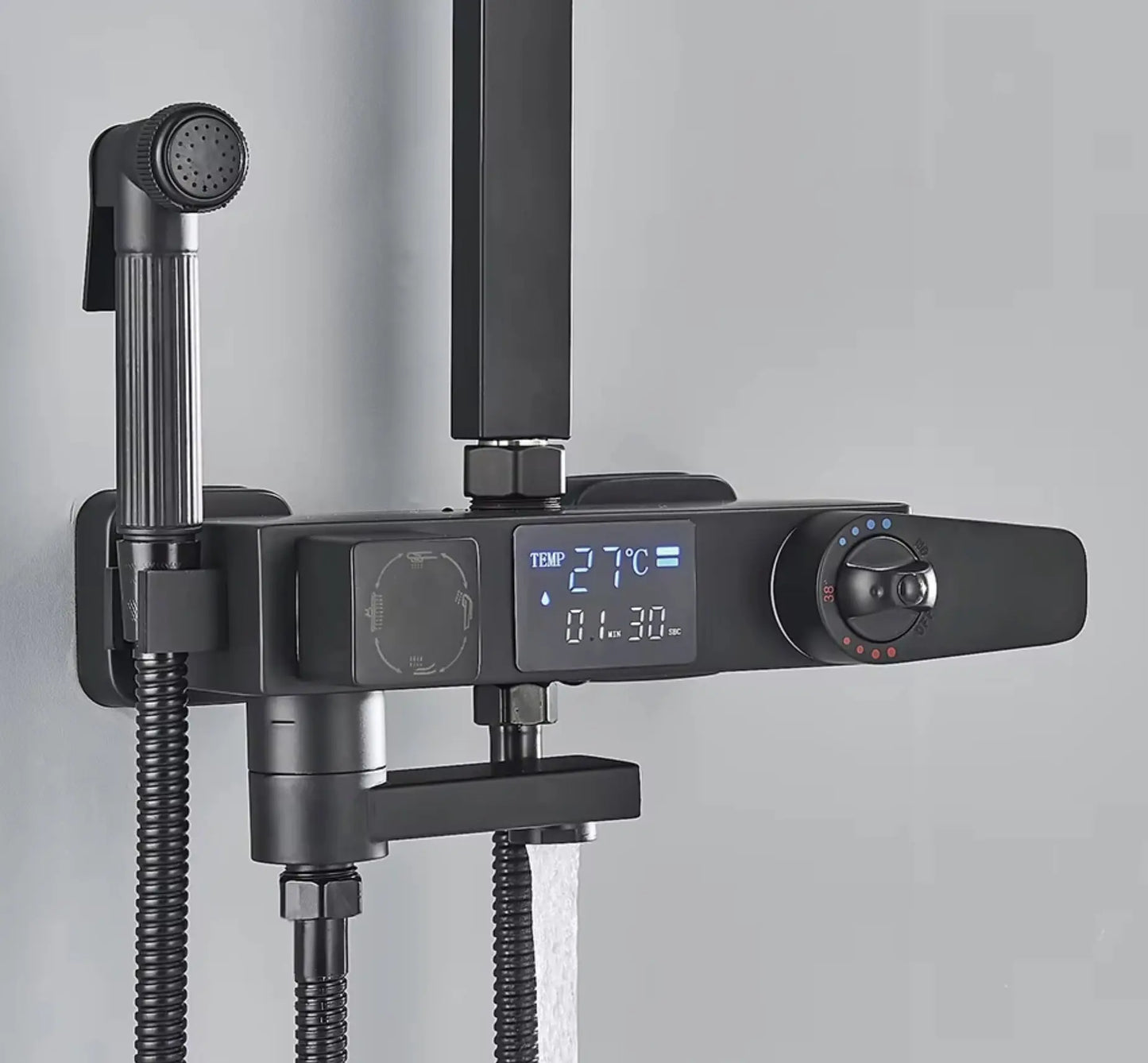 SaniSupreme Bolzano LCD Thermostatisch opbouw doucheset 19 x 29 cm. regendouche mat zwart