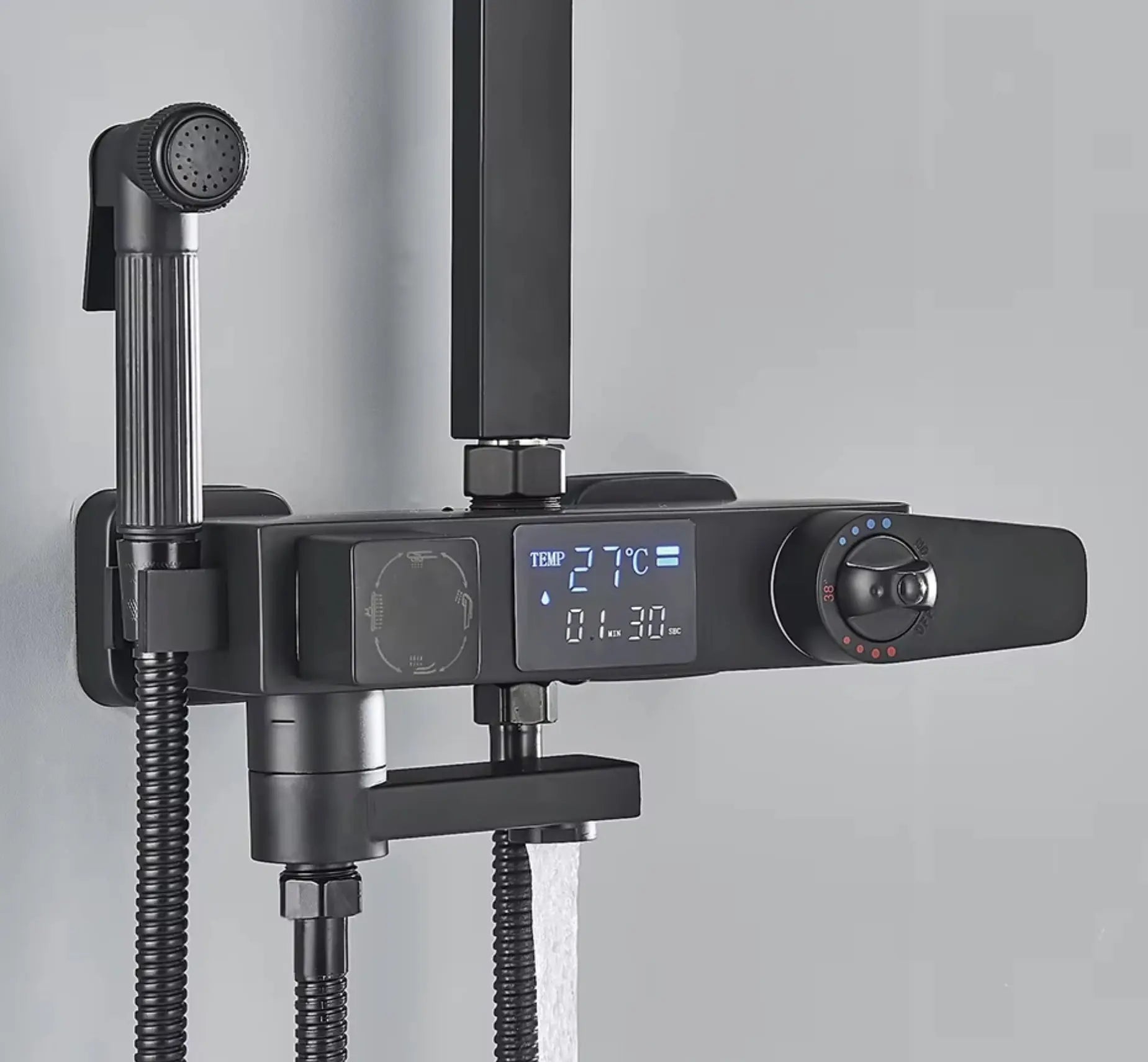 SaniSupreme Bolzano LCD Thermostatisch opbouw doucheset 19 x 29 cm. regendouche mat zwart