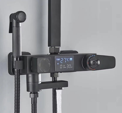 SaniSupreme Bolzano LCD Thermostatisch opbouw doucheset 19 x 29 cm. regendouche mat zwart