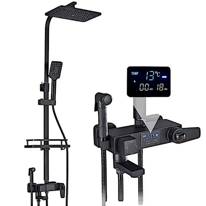 SaniSupreme Bolzano LCD Thermostatisch opbouw doucheset 19 x 29 cm. regendouche mat zwart