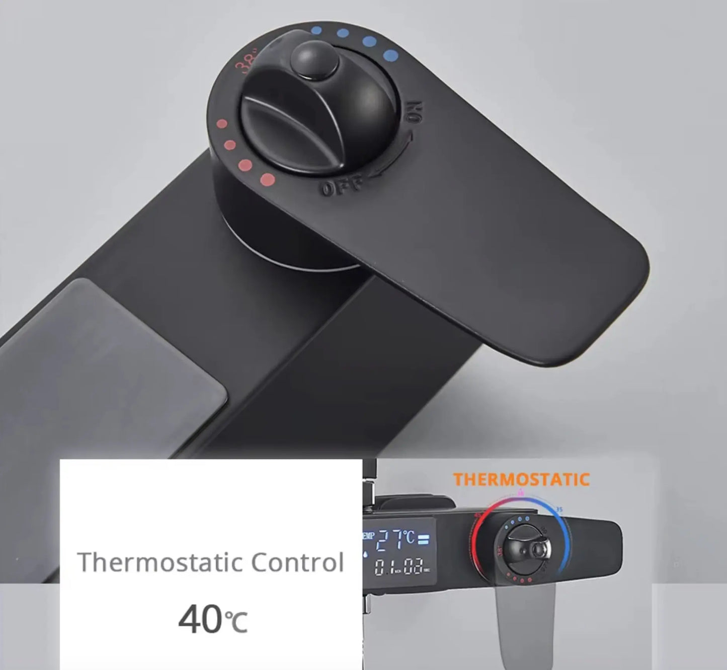 SaniSupreme Bolzano LCD Thermostatisch opbouw doucheset 19 x 29 cm. regendouche mat zwart