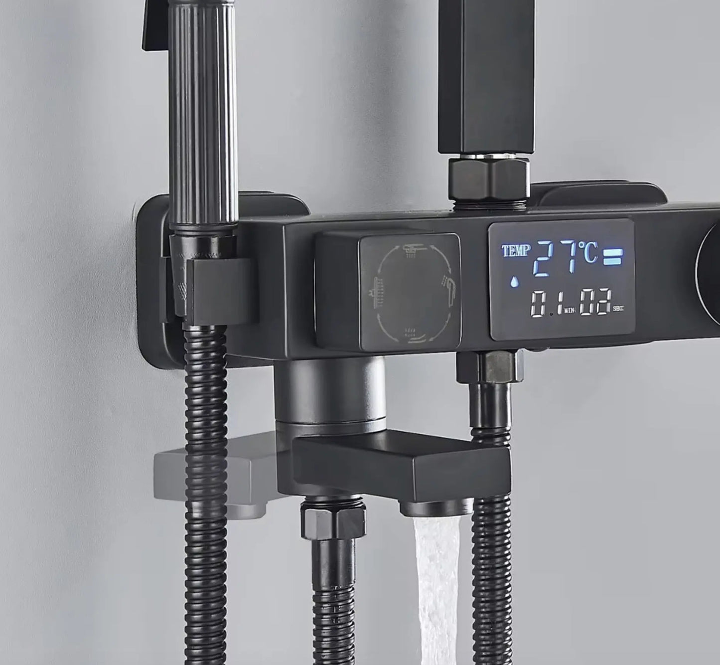 SaniSupreme Bolzano LCD Thermostatisch opbouw doucheset 19 x 29 cm. regendouche mat zwart