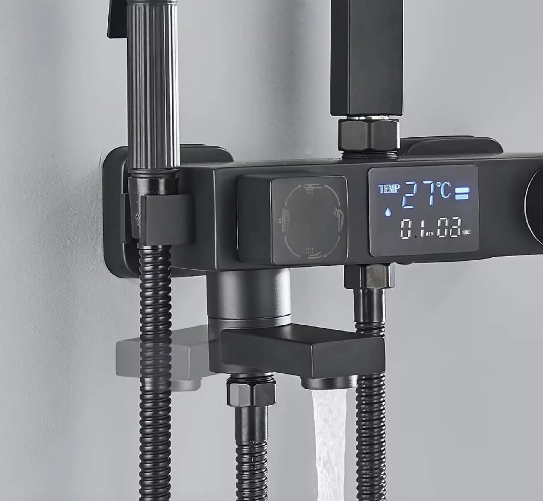 SaniSupreme Bolzano LCD Thermostatisch opbouw doucheset 19 x 29 cm. regendouche mat zwart