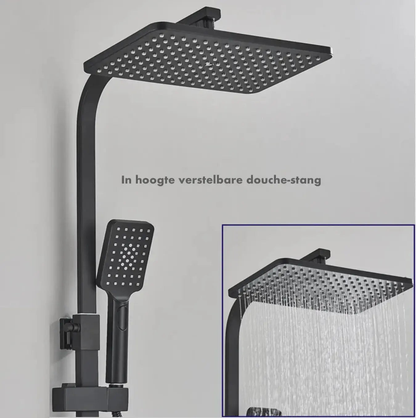 SaniSupreme Bolzano LCD Thermostatisch opbouw doucheset 19 x 29 cm. regendouche mat zwart