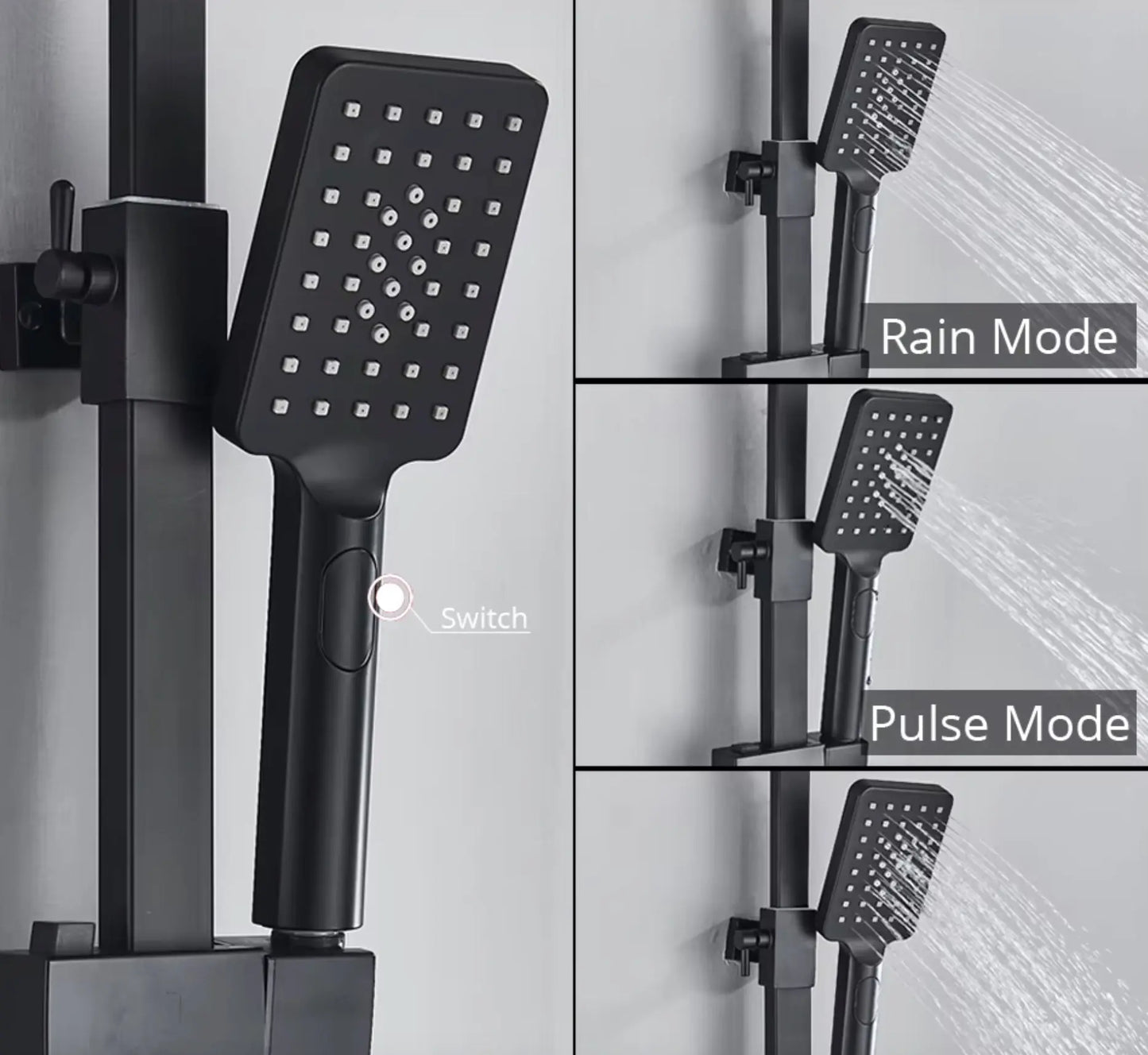 SaniSupreme Bolzano LCD Thermostatisch opbouw doucheset 19 x 29 cm. regendouche mat zwart