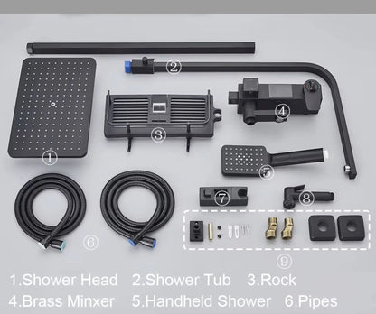 SaniSupreme Bolzano LCD Thermostatisch opbouw doucheset 19 x 29 cm. regendouche mat zwart