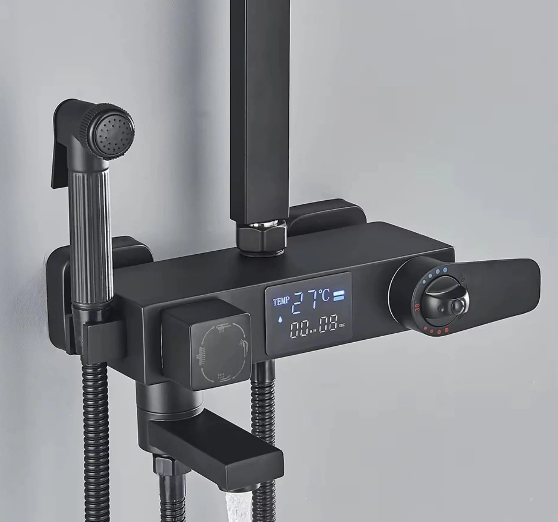 HOMELODY Douchesysteem met thermostaat, zwart, douchekraan roestvrij staal, regendouche met armatuur, incl. ABS handdouche, hoofddouche, verstelbare douchestang HOMELODY Douchesysteem met thermostaat, zwart, douchekraan roestvrij staal, regendouche met armatuur, incl. ABS handdouche, hoofddouche, verstelbare douchestang