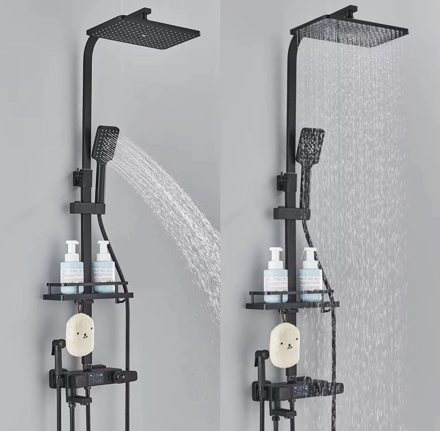 SaniSupreme Bolzano LCD Thermostatisch opbouw doucheset 19 x 29 cm. regendouche mat zwart