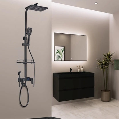 SaniSupreme Bolzano LCD Thermostatisch opbouw doucheset 19 x 29 cm. regendouche mat zwart