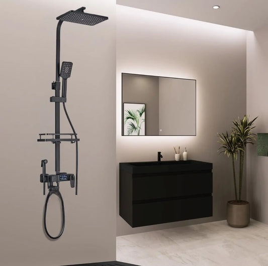 SaniSupreme Bolzano LCD Thermostatisch opbouw doucheset 19 x 29 cm. regendouche mat zwart