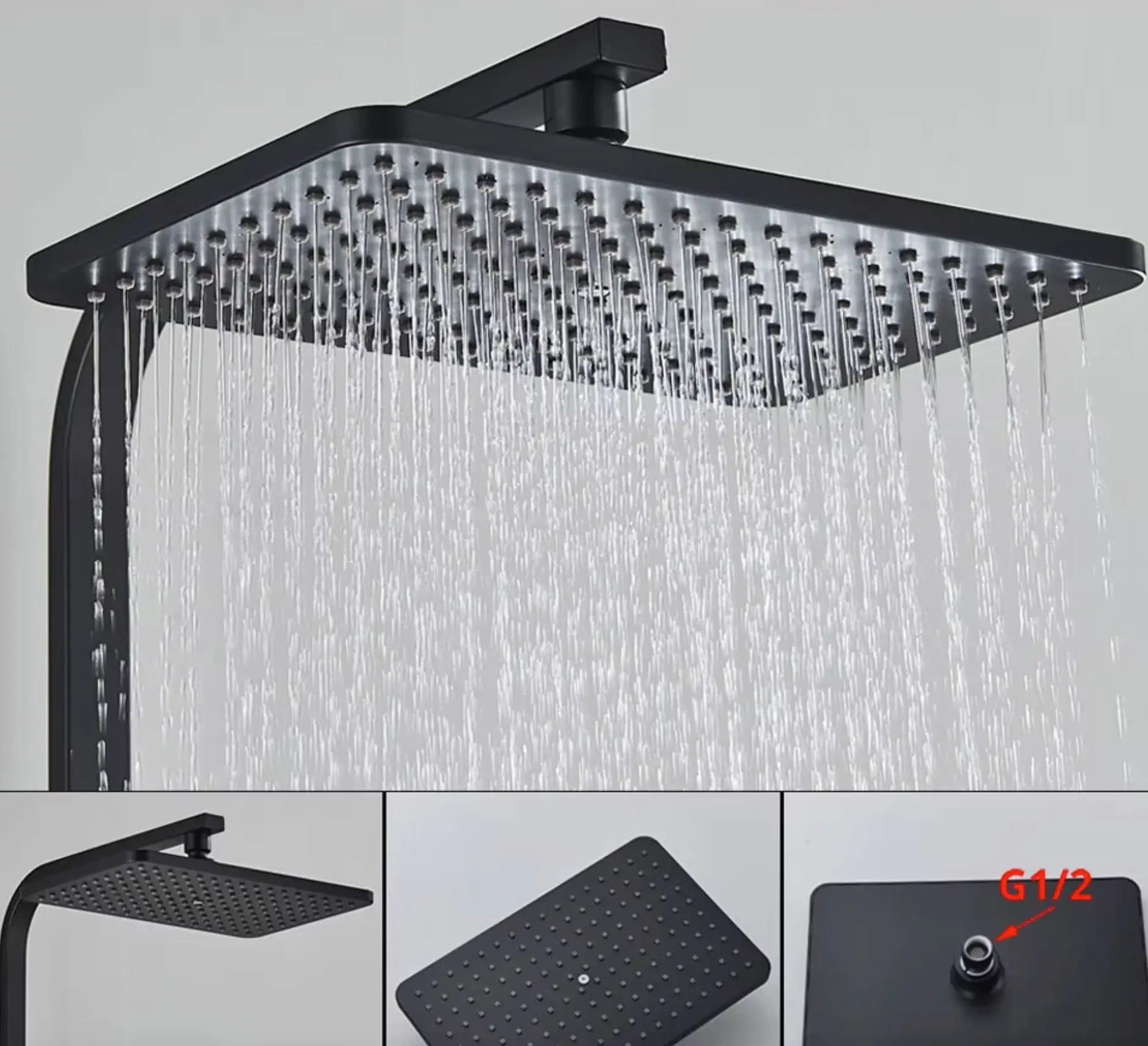 SaniSupreme Bolzano LCD Thermostatisch opbouw doucheset 19 x 29 cm. regendouche mat zwart