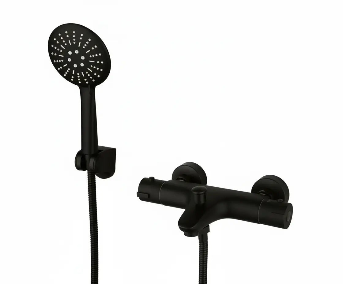 SaniSupreme Brasil opbouw bad doucheset met handdouche 12 cm mat zwart rond