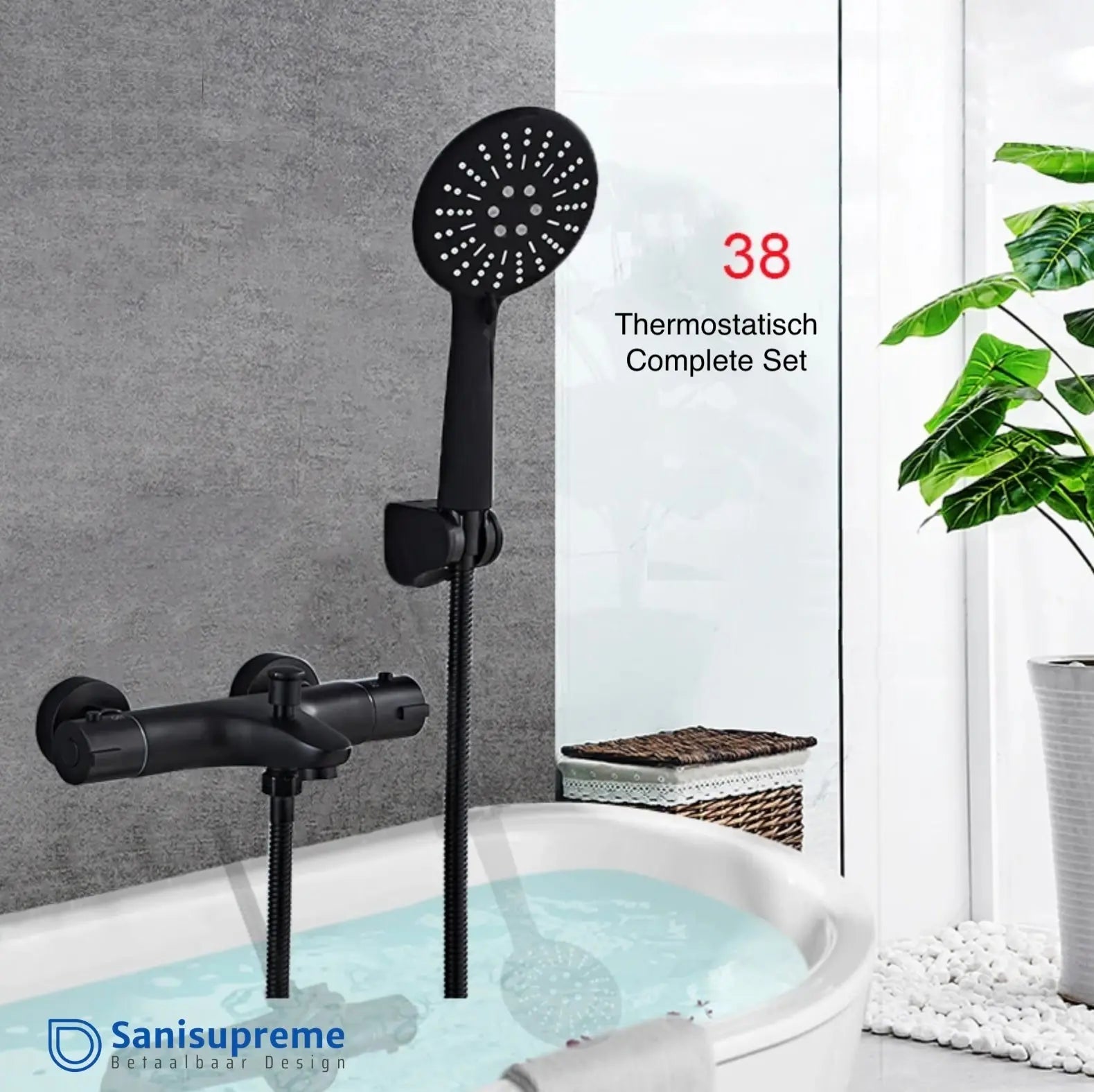 SaniSupreme Brasil opbouw bad doucheset met handdouche 5 inch mat zwart rond