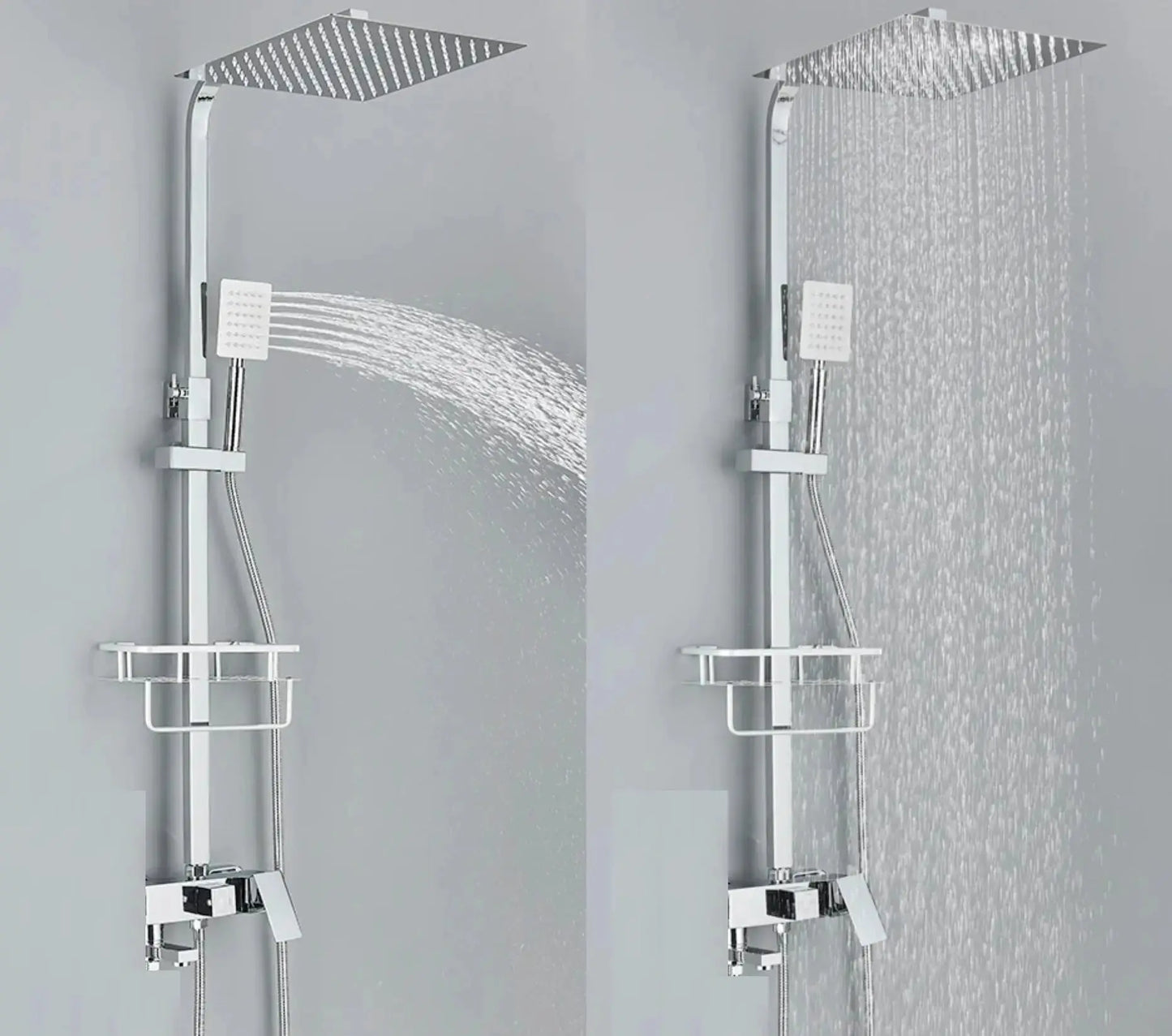 SaniSupreme California opbouw bad doucheset met baduitloop 3 weg 30 cm. regendouche chroom vierkant