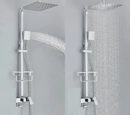 SaniSupreme California opbouw bad doucheset met baduitloop 3 weg 30 cm. regendouche chroom vierkant