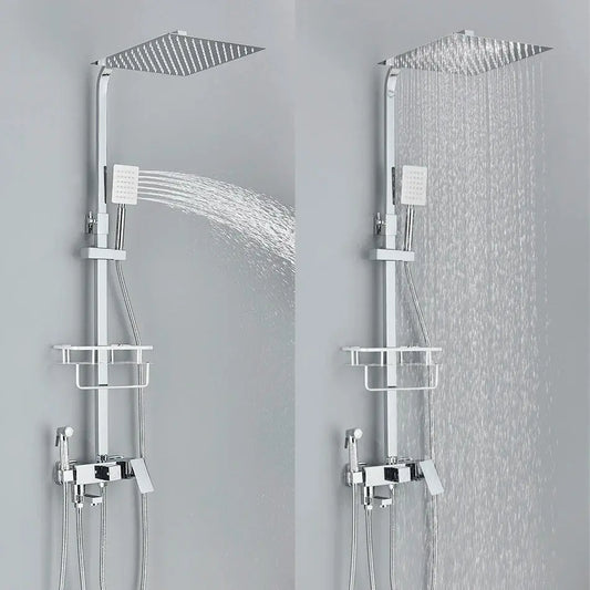 SaniSupreme California Premium opbouw bad doucheset met baduitloop 4 weg 30 cm. regendouche chroom vierkant