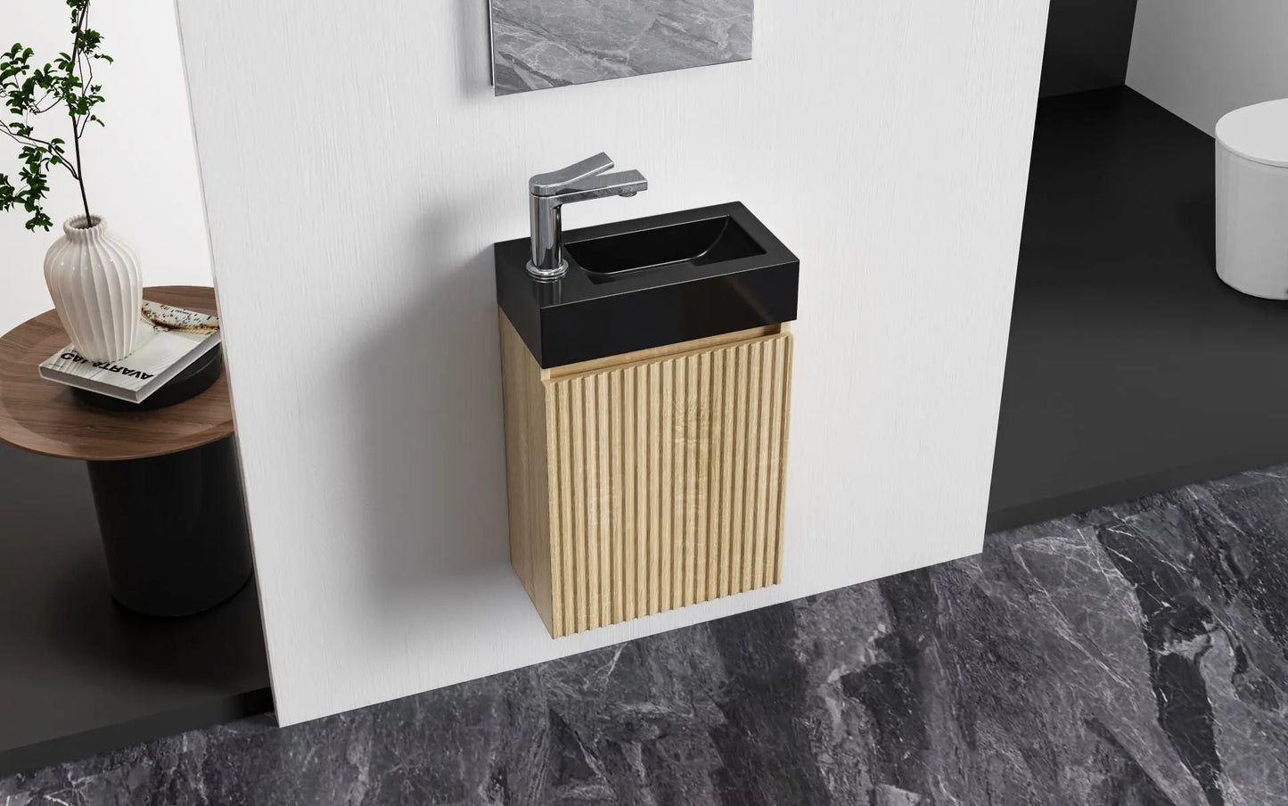 SaniSupreme Complete Fonteinset Licht Eiken onderkast Zwart