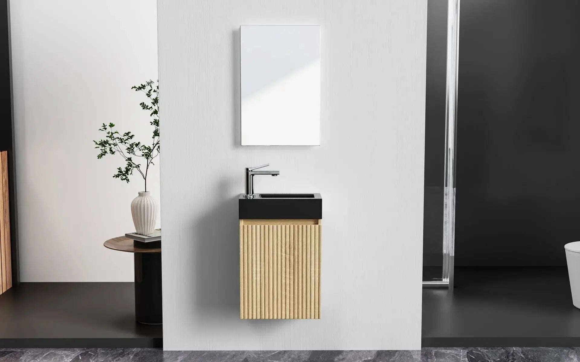 SaniSupreme Complete Fonteinset Licht Eiken onderkast Zwart