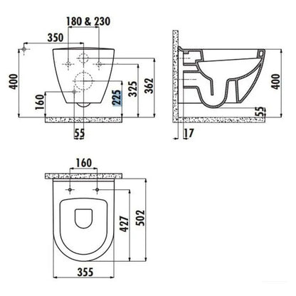 SaniSupreme Set Creavit Goldline Series wandcloset toilet wc Spoelrandloos 50.5 x35.5cm x34.5cm incl. softclose zitting goud