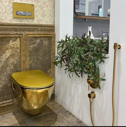 SaniSupreme Set Creavit Goldline Series wandcloset toilet wc Spoelrandloos 50.5 x35.5cm x34.5cm incl. softclose zitting goud