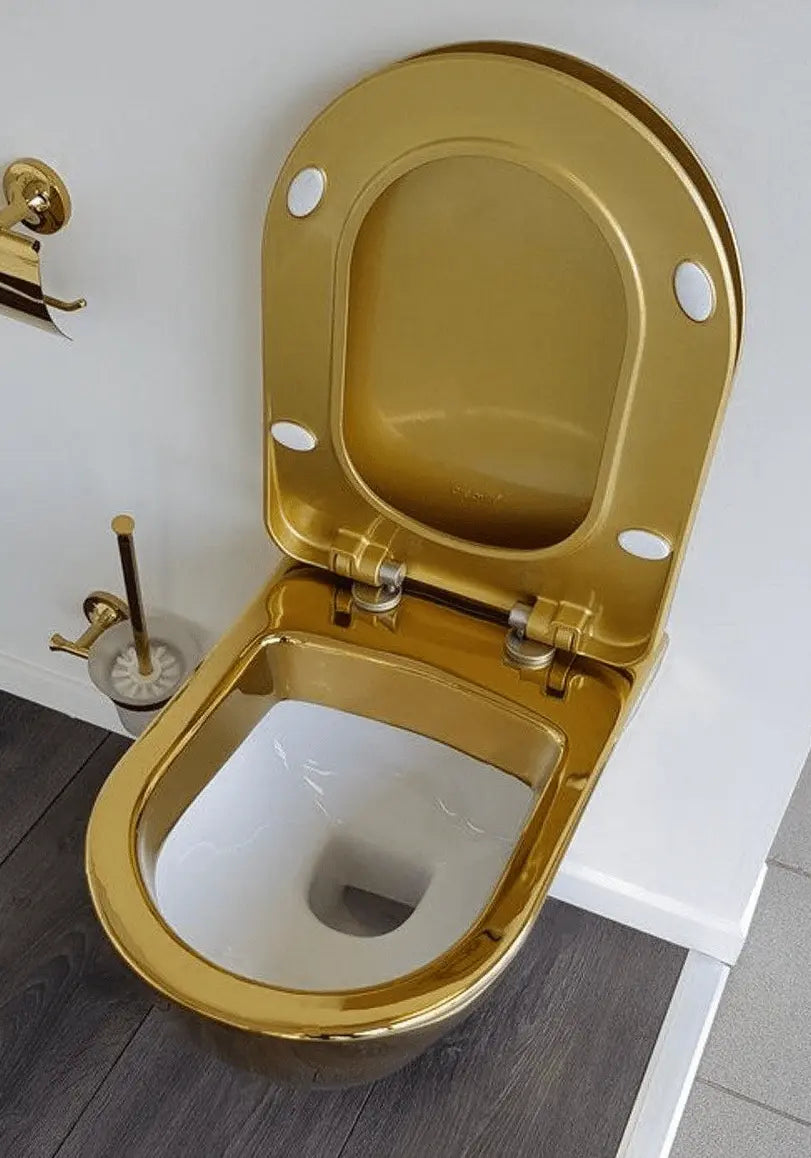 SaniSupreme Set Creavit Goldline Series wandcloset toilet wc Spoelrandloos 50.5 x35.5cm x34.5cm incl. softclose zitting goud