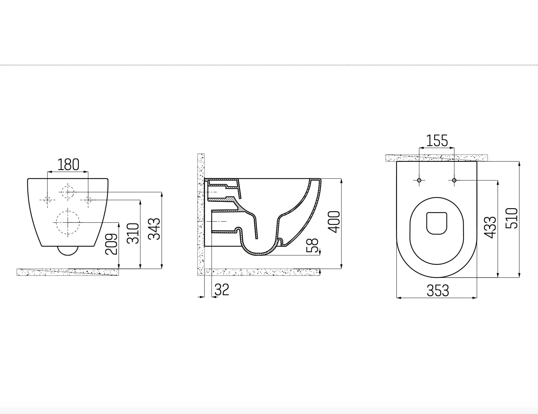 SaniSupreme COMPLETE SET Creavit RIMOFF wandcloset toilet wc Spoelrandloos incl. softclose zitting 51 x 35.3 cm x 34.5 cm Wit