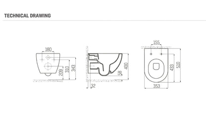 SaniSupreme Creavit SET wandcloset toilet wc met sproeiler incl. softclose zitting 50.5 x 35.5cm x 34.5cm Mat Cappucino